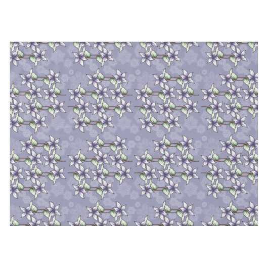 紫色のポインセティアス&スノーフレークのクリスマス冬 テーブルクロス (正面(横))