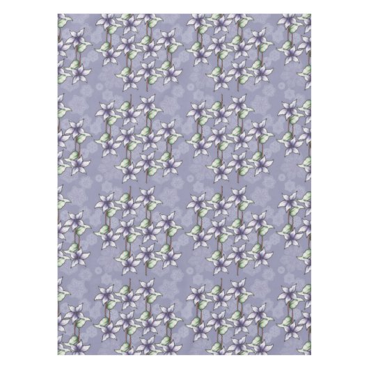 紫色のポインセティアス&スノーフレークのクリスマス冬 テーブルクロス (正面)