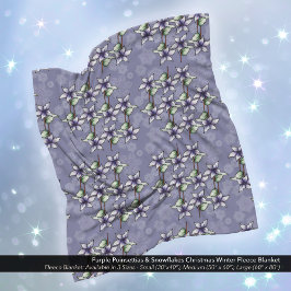 紫色のポインセティアス&スノーフレークのクリスマス冬 フリースブランケット