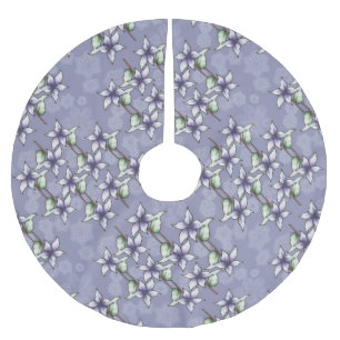 紫色のポインセティアス&スノーフレークのクリスマス冬 ブラッシュドポリエステルツリースカート