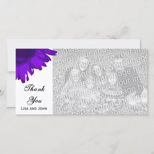 紫色のポップアートのヒマワリは感謝していしています サンキューカード (正面)