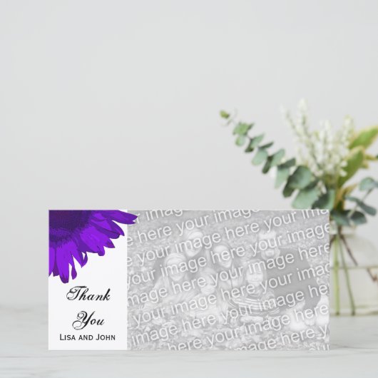 紫色のポップアートのヒマワリは感謝していしています サンキューカード (スタンド正面)