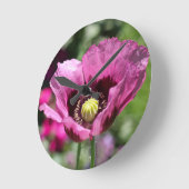 紫色のポピーの壁時計 ラウンド壁時計 (傾斜)
