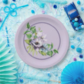 紫色のポピーの水カラーフローラ ペーパープレート (パーティー)