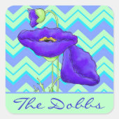 紫色のポピーパーソナライズされたグリーンシェブロンZizzzag スクエアシール (正面)