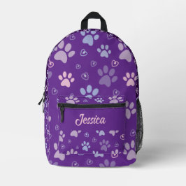 紫色のポープリントバックパックと名前をカスタムする プリントバックパック