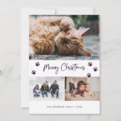 紫色のポープリントフォトコラージュMeowy Christmas Pet シーズンカード (正面)
