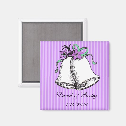 紫色のマグネットをパーソナライズ結婚式の引き出物 マグネット (正面/裏面)