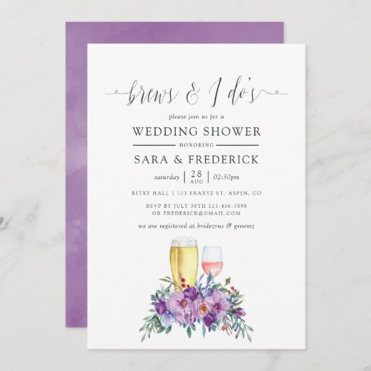 紫色のマグノリアとバラが私の前にブライズ 招待状 (正面/裏面)