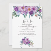 紫色のマグノリアとバラ水の色のsipと参照 招待状 (正面)