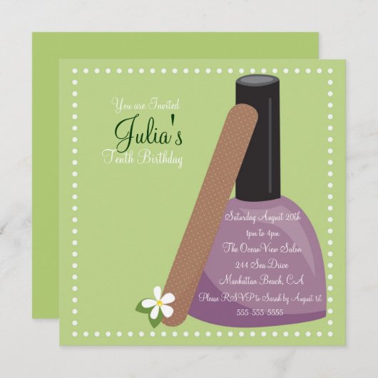 紫色のマニキュアの誕生日の招待 招待状 (正面/裏面)