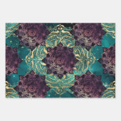 紫色のマンダラズアンド蝶オンティール(緑がかった色)ナイトスカイ ラッピングペーパーシート (正面3)