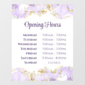 紫色のマーリングデザインの開店時間のウィンドウにしがみつく ウィンドウサイン (シート)