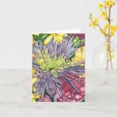 紫色のミイラおよびデイジーのメッセージカード カード (黄色い花)