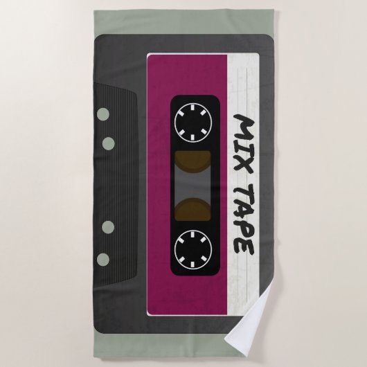 紫色のミックステープ- 80Sおよび90Sのレトロ刺激を受けた贈与 ビーチタオル (正面)