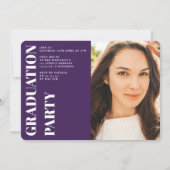 紫色のミニマルモダンリスト3枚の写真の卒業 招待状 (裏面)