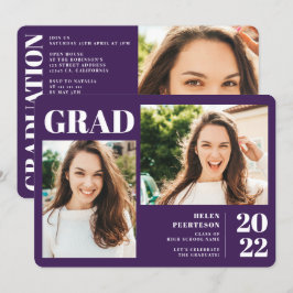 紫色のミニマルモダンリスト3枚の写真の卒業 招待状