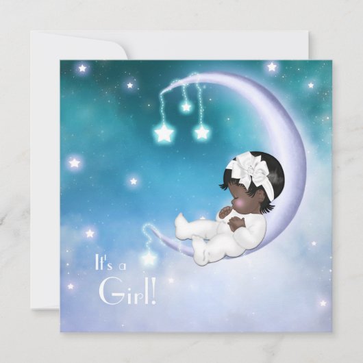 紫色のムーンエスニックベビーガールシャワー 招待状 (正面)