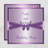 紫色のムーヴバタフライ30th誕生日パーティー 招待状 (正面/裏面)