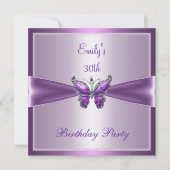 紫色のムーヴバタフライ30th誕生日パーティー 招待状 (正面)