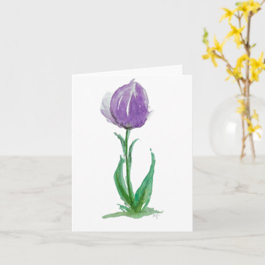 紫色のメイブと緑のチューリップ – 折り空白の畳みカード カード (黄色い花)