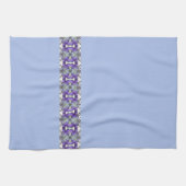 紫色のメイブパターン(の模様が)あるストライプのアクセント キッチンタオル (横)