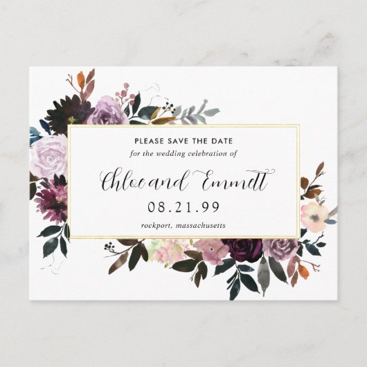 紫色のメイブピンクフローラ日付の保存 案内ポストカード (正面)