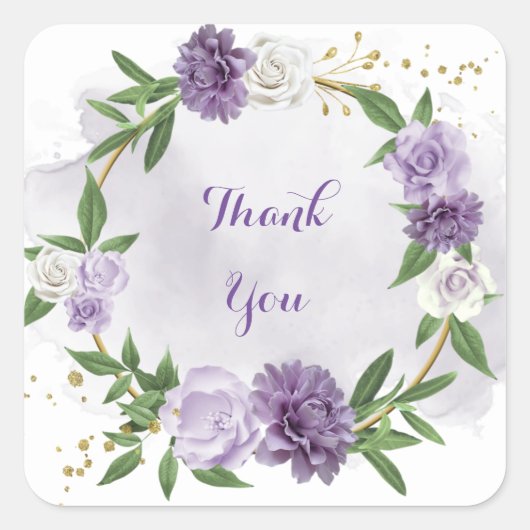 紫色のメイブホワイトフローラ金ゴールドリース スクエアシール (正面)