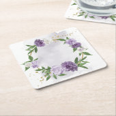紫色のメイブホワイトフローラ スクエアペーパーコースター (アングル)