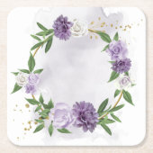 紫色のメイブホワイトフローラ スクエアペーパーコースター (正面)