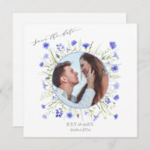 紫色のメイブワイルドフラワーは日付の写真カードを保存 招待状 (正面/裏面)