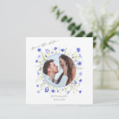 紫色のメイブワイルドフラワーは日付の写真カードを保存 招待状 (スタンド正面)