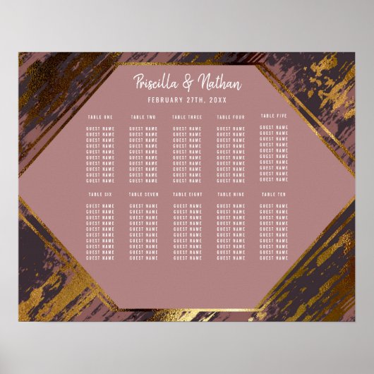 紫色のメイブ金ゴールドのブラッシュストロモダンークのシーティングチャート ポスター (正面)