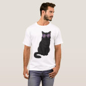 紫色のメガネをかけたミッドナイトキャット Tシャツ (正面フル)