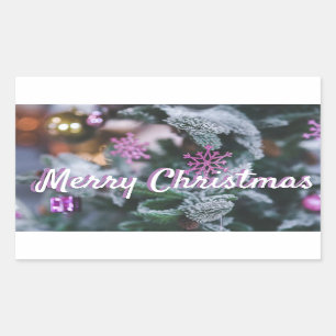 紫色のメリークリスマスの雪片のステッカー 長方形シール