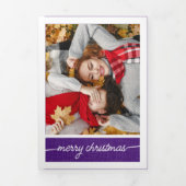 紫色のメリークリスマス5写真の家族の手紙 三つ折りクリスマスカード (カバー)