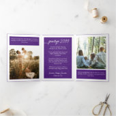 紫色のメリークリスマス5写真の家族の手紙 三つ折りクリスマスカード (内部)