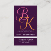 紫色のメーキャップアーティストのモノグラムの名刺 名刺 (裏面)