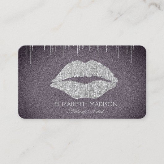 紫色のメーキャップアーティストの銀のグリッターの唇 名刺 (正面)