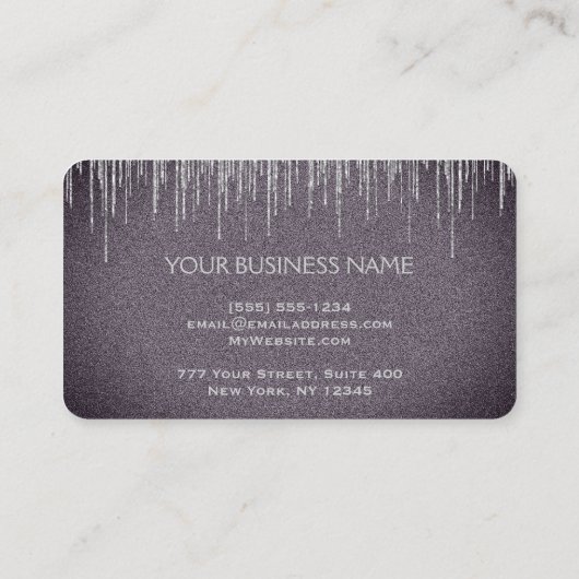 紫色のメーキャップアーティストの銀のグリッターの唇 名刺 (裏面)