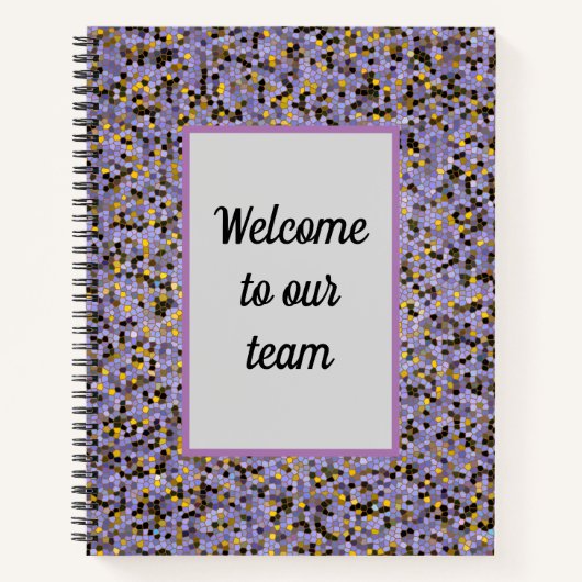 紫色のモザイクへようこそ私たちのチームビジネス ノートブック (正面)
