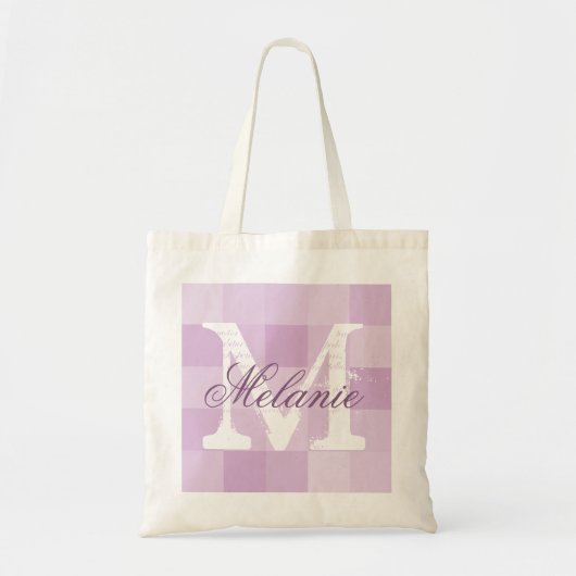 紫色のモザイクパーソナライズされたネームmonogram tote bag トートバッグ (正面)