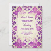 紫色のモザイクフローラ水の色メキシ結婚カン 招待状 (正面)