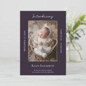 紫色のモダン写真誕生のお知らせ 案内状 (スタンド正面)