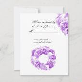 紫色のモノクロリースの花模様返信カード 出欠カード (正面)