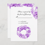 紫色のモノクロリースの花模様返信カード 出欠カード (正面/裏面)