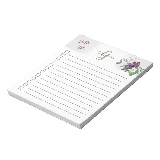 紫色のモノグラムの水色フローラを一覧表示するには ノートパッド (回転)