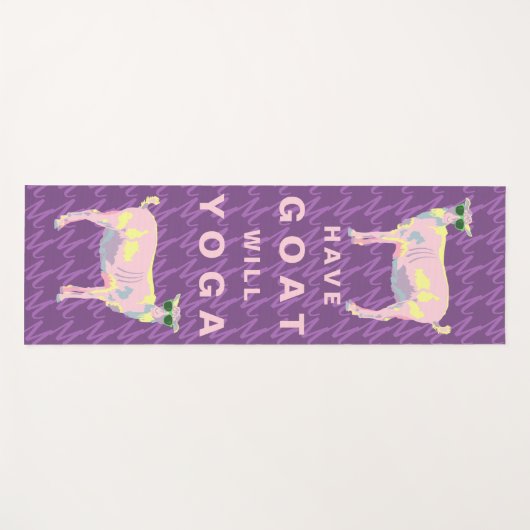 紫色のモノグラムの背景のヤギのヨガのパステル ヨガマット (正面(横))