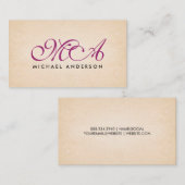 紫色のモノグラムエレガントスクリプト紙背景 名刺 (正面/裏面)