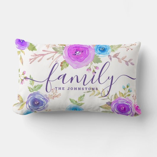 紫色のモノグラムフローラ水の色のファミリスクリプト ランバークッション (正面)